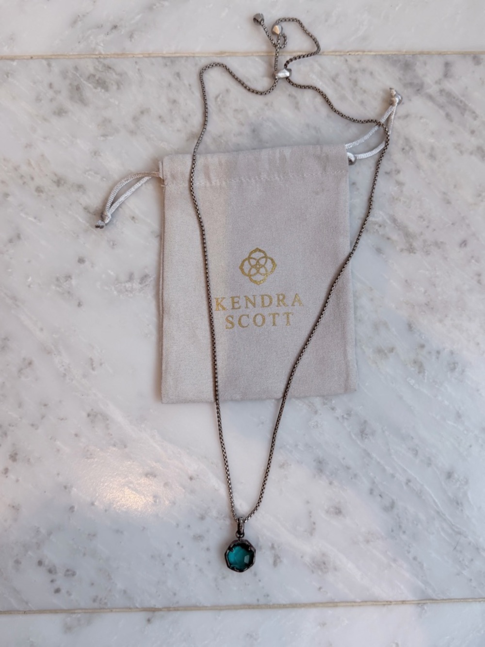 Kendra Scott Gunmetal Necklace with Teal Pendant